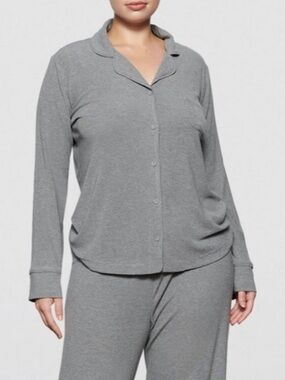Skims Soft Lounge Rib Button Front Pajama Sleep Top Grey Kim Kardashian NWT